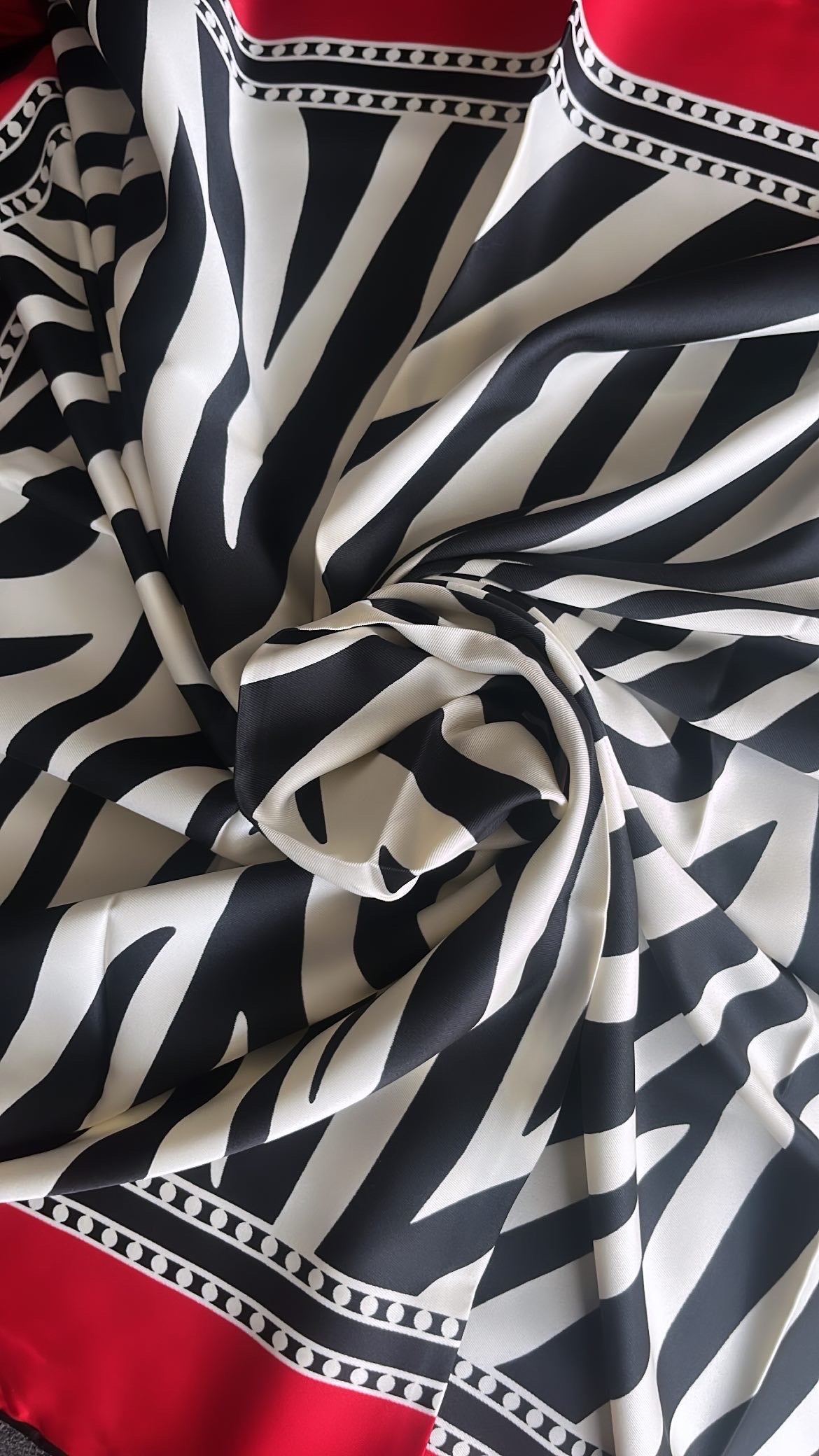 Beautiful red zebra print silk satin scarf