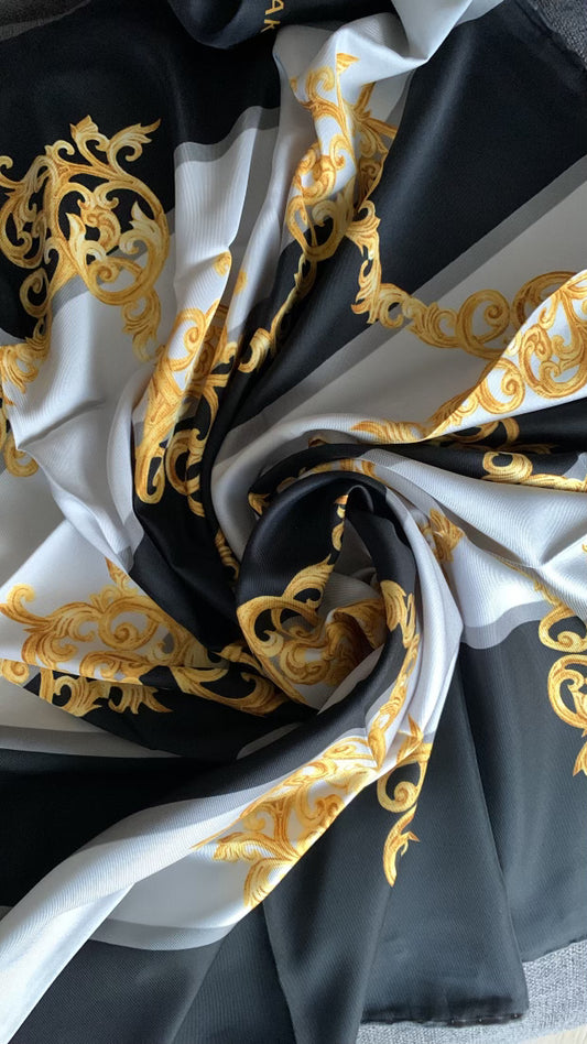 Sailor print blue and hit silk satin scarf with gold anchor