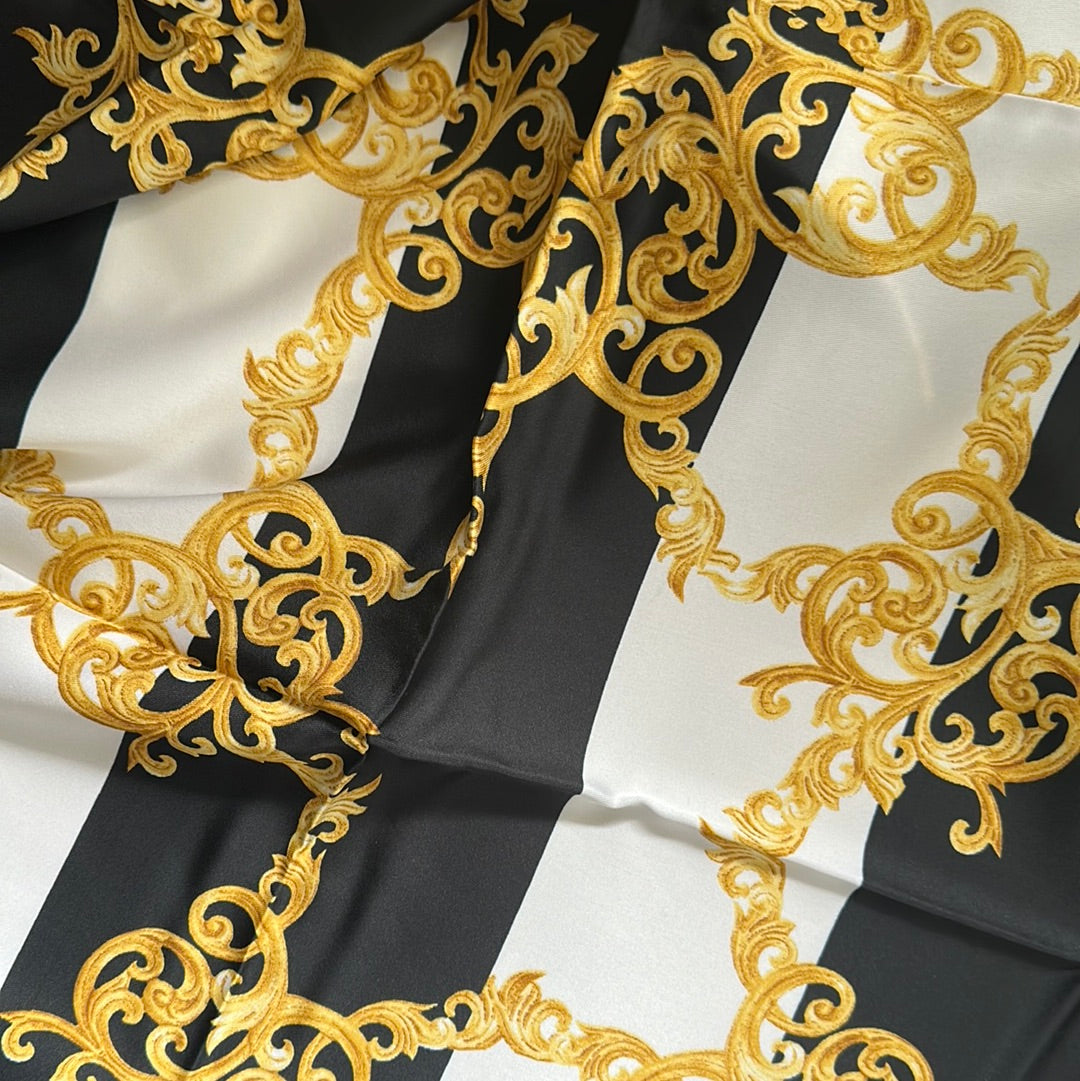 Sailor print blue and hit silk satin scarf with gold anchor