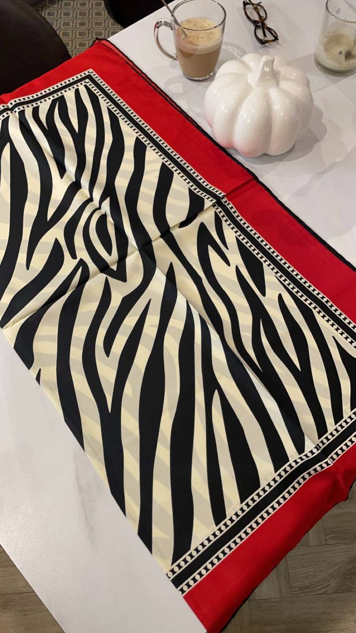 Beautiful red zebra print silk satin scarf