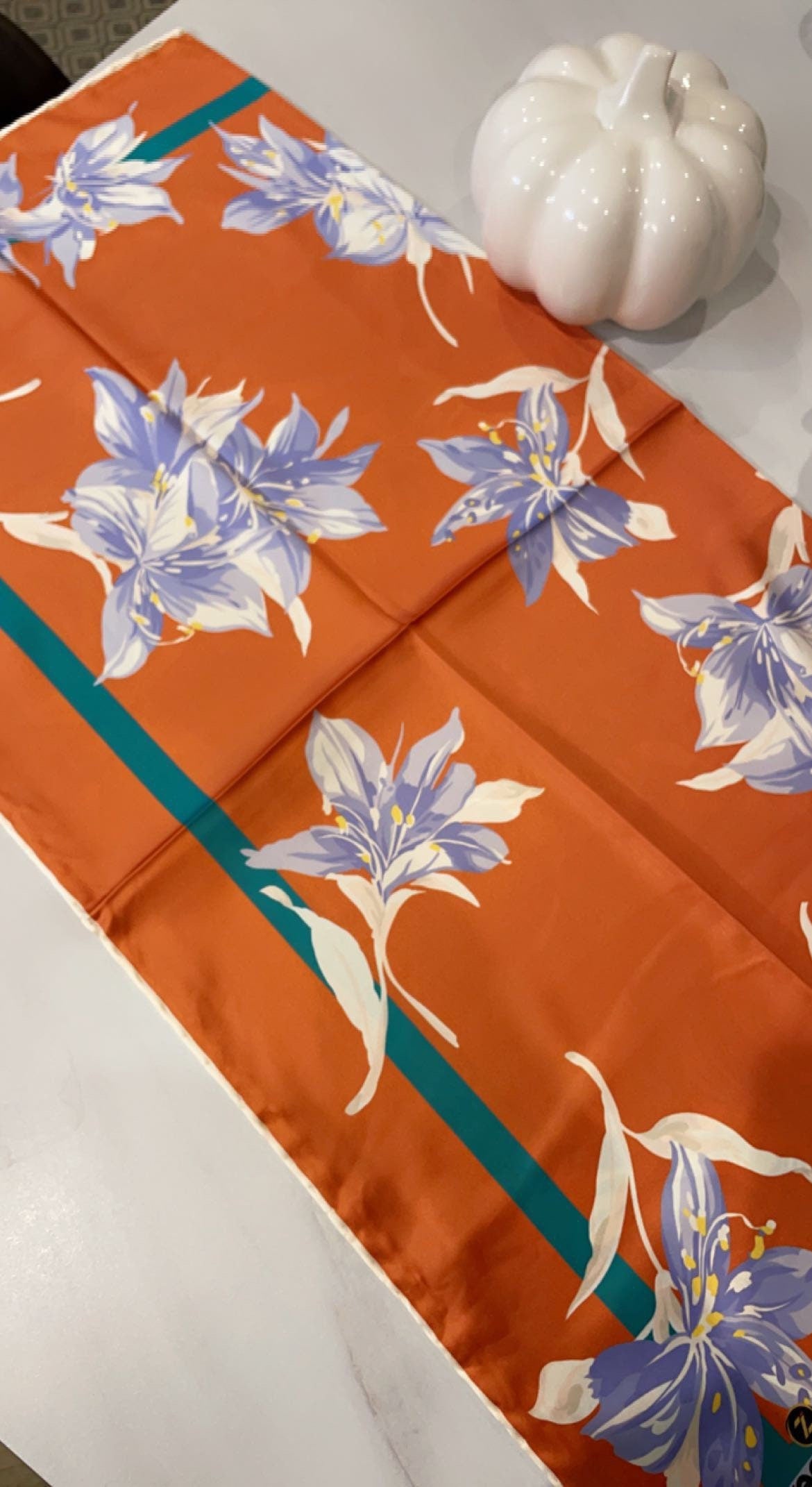 Orange floral satin scarf