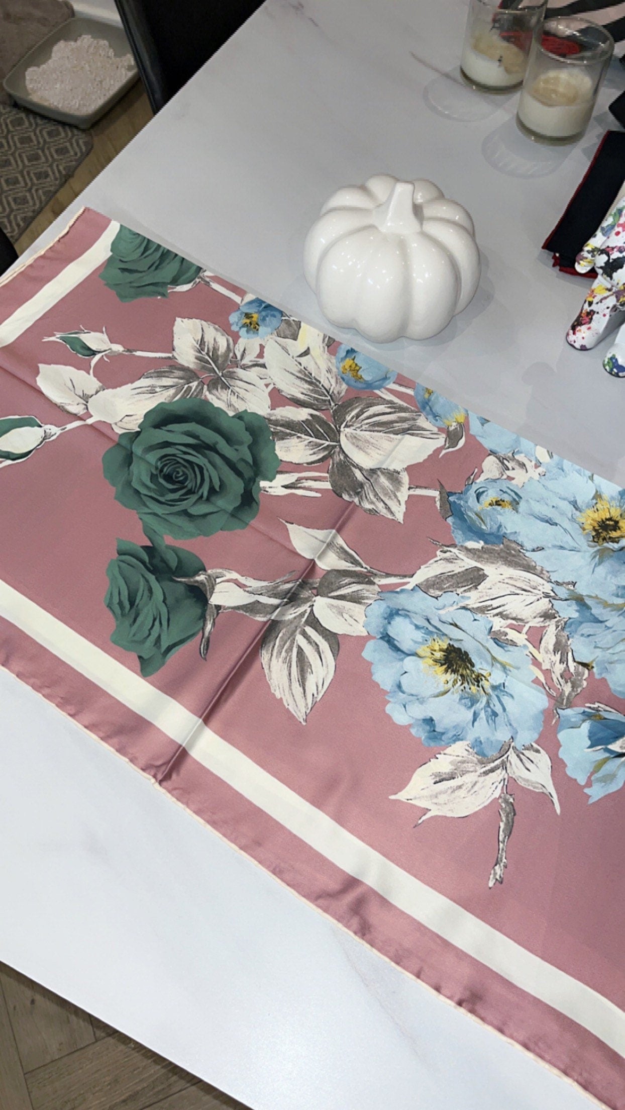 Floral silky satin square scarf 2 colours