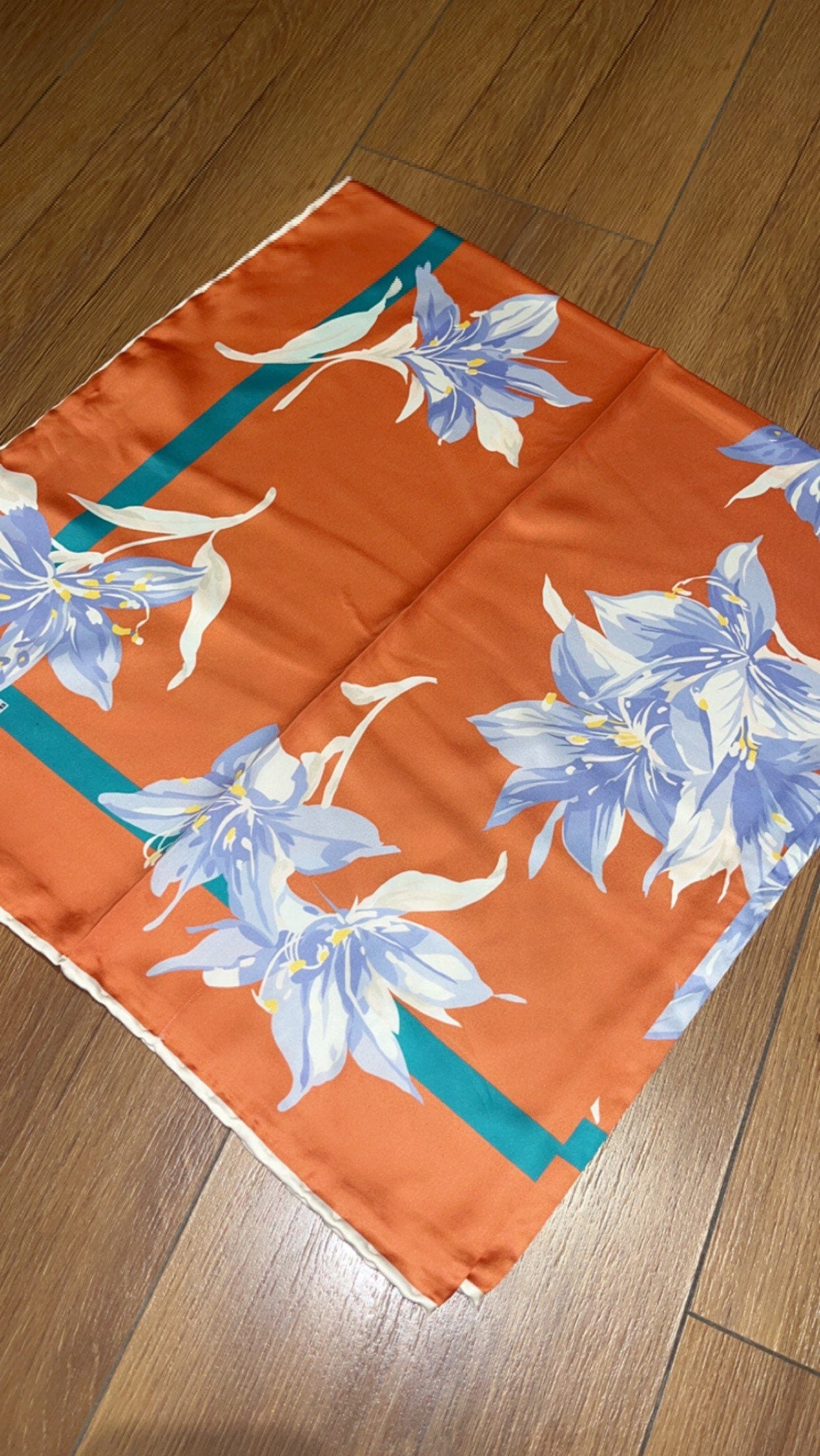 Orange floral satin scarf