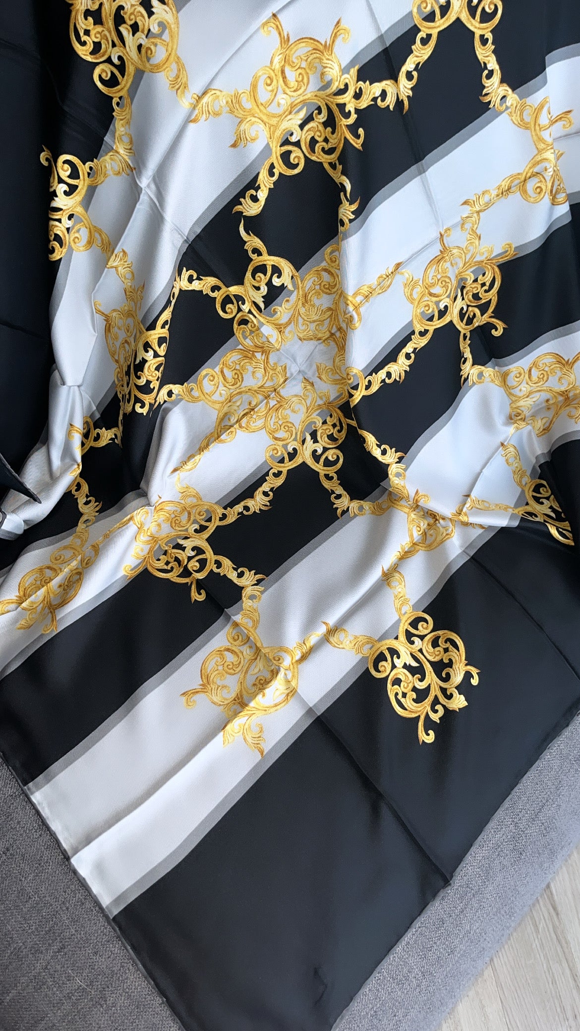 Sailor print blue and hit silk satin scarf with gold anchor