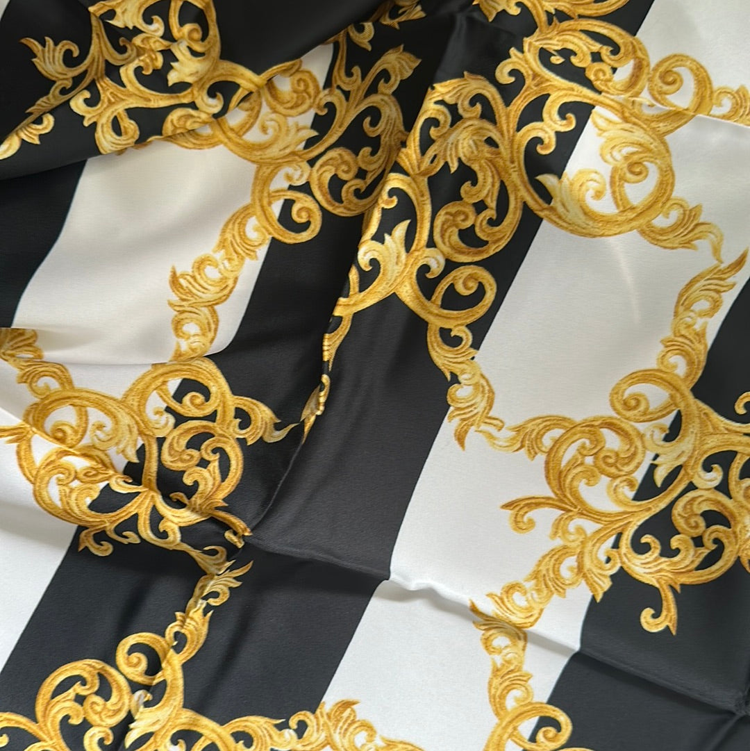 Sailor print blue and hit silk satin scarf with gold anchor