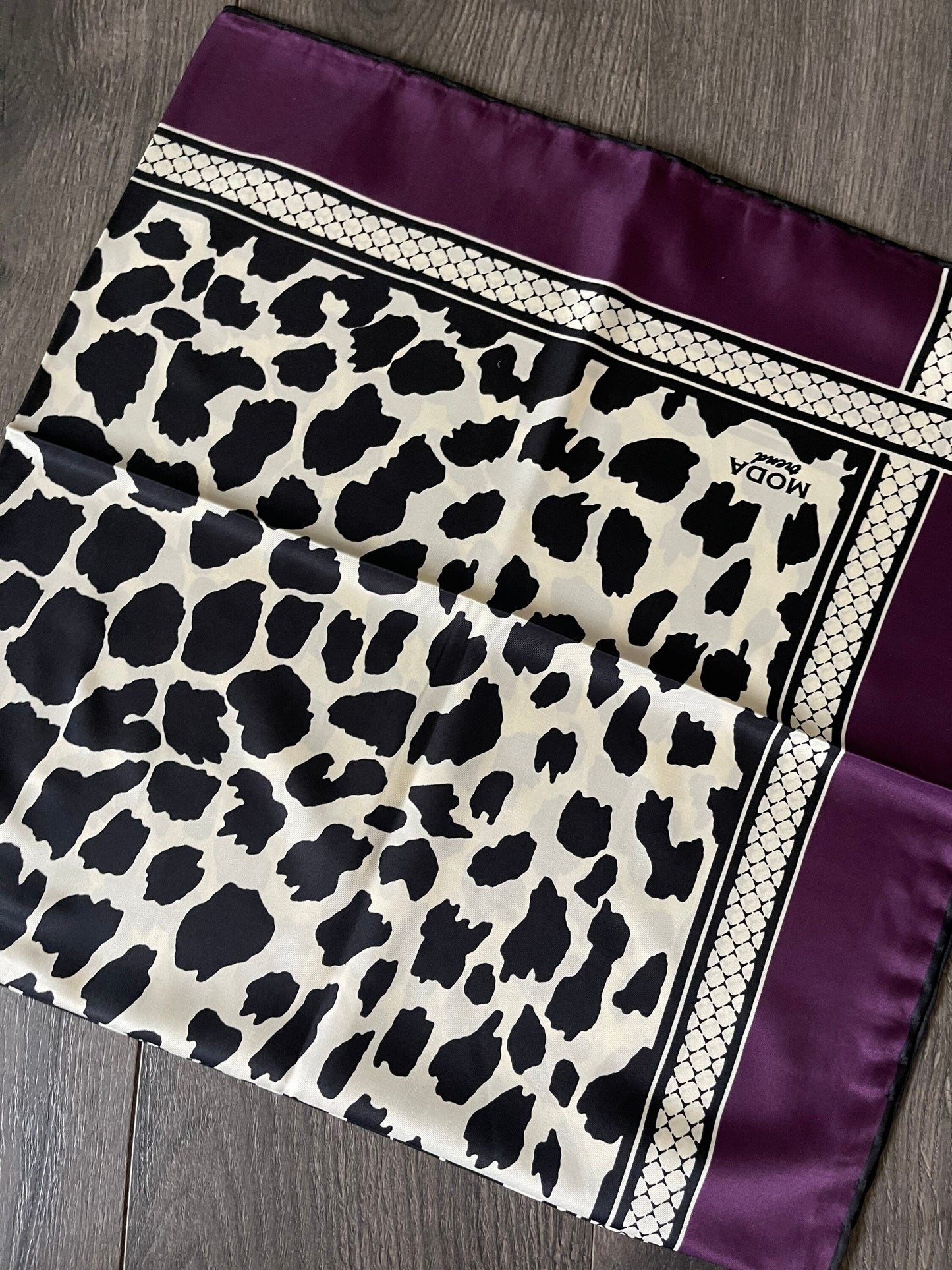 leopard print purple silk satin scarf - 4 colours